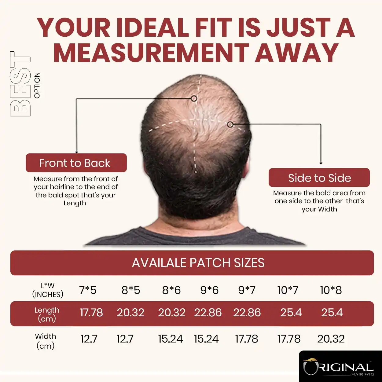 Golden Hair Patch Top View Base Design Size Guide Image